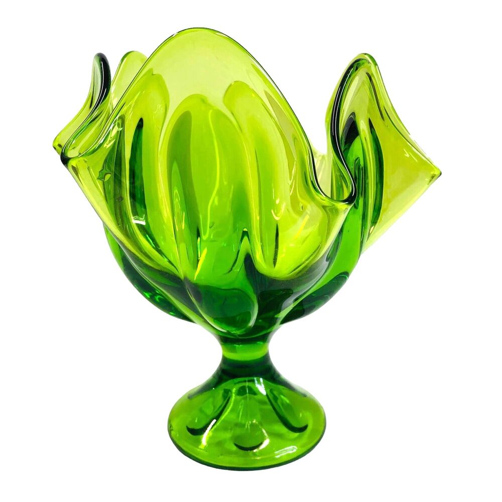 Viking Glass Epic 6 Pedal Compote MCM Avocado Green Pedestal Bowl 6.75x5.5 VTG